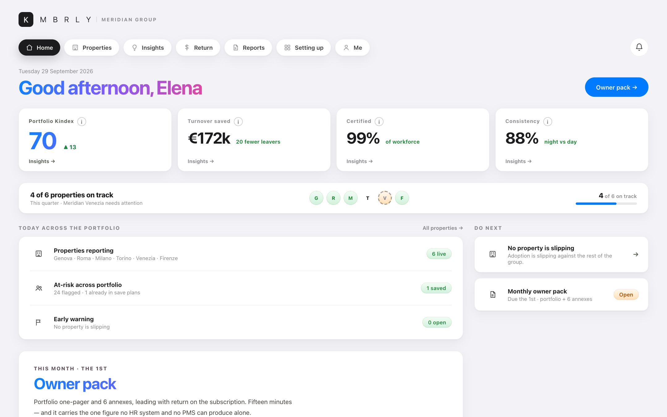 Your home screen — Portfolio Kindex